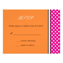 Pink Polka Dot and Tangerine Wedding RSVP Personalized Invites