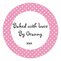 Pink Polka dot 'baked by Granny' sticker