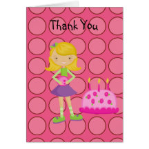 Pink, Polka Dot, Bowling Girl Thank You Card