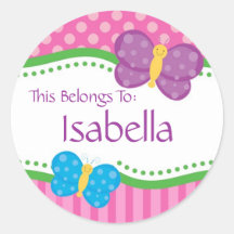Pink Polka Dot Butterfly Back to School Stickers