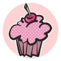 pink polka dot cupcake round stickers