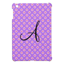 Pink polka dot hearts purple monogram cover for the iPad mini
