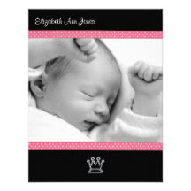 Pink Polka Dot on Black Baby Girl Announements Announcements
