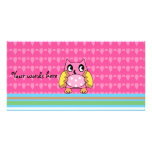 Pink polka dot owl on stripes picture card