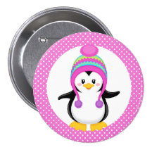 Pink Polka Dot Winter Penguin Girl