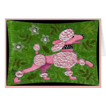 PINK POODLE PARADE - playful poodle greeting card