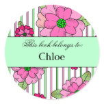 Pink Posy Book Label Round Stickers