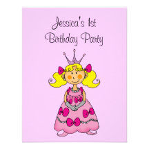 Pink princess 1st birthday party personalized announcement
