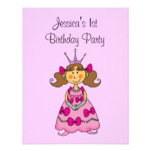 Pink princess 1st birthday party personalized announcement