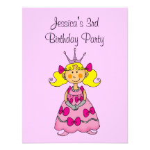 Pink princess 3rd birthday party personalized personalized invite