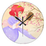 Pink Princess and squirrel with blossom kids gift wall clocks