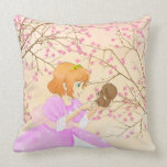 Pink Princess and squirrel with blossom pillow pillows