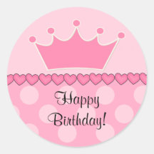 Pink Princess Crown Happy Birthday Sticker