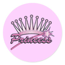 Pink Princess Crown Round Sticker