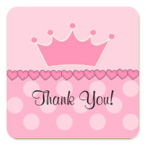 Pink Princess Crown Thank You Square Sticker!