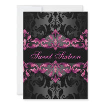 Pink Princess Damask Sweet16 Birthday Invite
