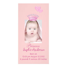 Pink Princess Girl Birth Announcement Photocard Picture Card
