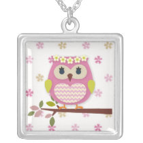 Pink Princess Owl Square Necklace