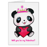 Pink Princess Panda Heart Valentine Cute Girl Card