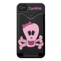 Pink Punk Girly Skull with Bow Custom Case Iphone 4 Id Covers
