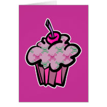 pink punk skull crossbones cupcake card