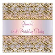 Pink Purple 13th Birthday Party Invitation 13th