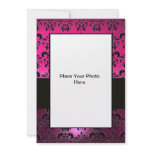 PINK PURPLE BLACK  DAMASK PHOTO TEMPLATE ,fuchsia Invitations