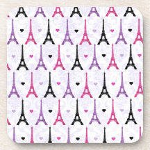 Pink & Purple Eiffel Tower pattern Drink Coaster