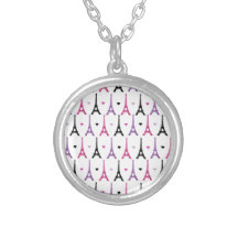 Pink & Purple Eiffel Tower pattern Personalized Necklace