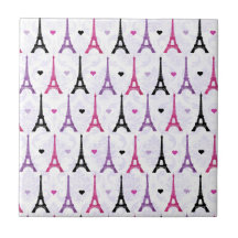 Pink & Purple Eiffel Tower pattern Tile