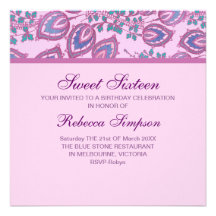 Pink & Purple Flower Pattern Birthday Invitation