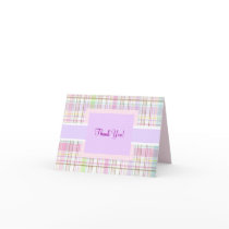 Pink Purple Plaid Thank You Greeting Card