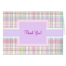 Pink Purple Plaid Thank You Greeting Card