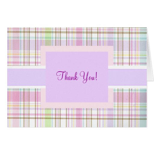 Pink Purple Plaid Thank You Greeting Card