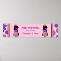Pink & Purple Princess Twin Birthday Custom Poster