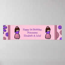 Pink & Purple Princess Twin Birthday Custom Poster