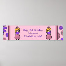 Pink & Purple Princess Twin Birthday Custom Poster