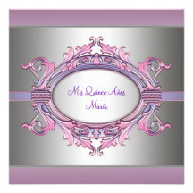 Pink Purple Quinceanera Personalized Invitation