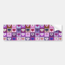 Pink & Purple Smiley Heart Squares Bumper Sticker