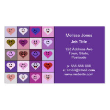 Pink & Purple Smiley Heart Squares Business Card Templates
