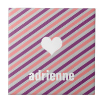Pink purple stripes heart modern display tile tiles