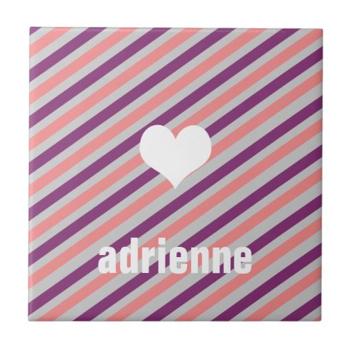 Pink purple stripes heart modern display tile