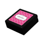 Pink quatrefoil clover leaf pattern personalized trinket boxes