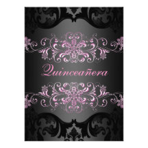 Pink Quinceañera Snow Flake Damask Birthday Invite