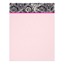 Pink Raspberry Monogram Letterhead Black Paisley