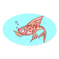 Pink Red Lips Fish Oval Stickers
