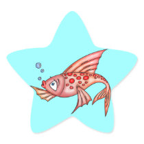 Pink Red Lips Fish Star Sticker