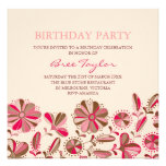 Pink Retro Flower Design Birthday Invitation