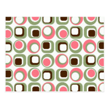 Pink Retro Squares & Circles Post Card