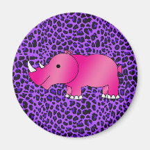 Pink rhino purple leopard pattern magnet